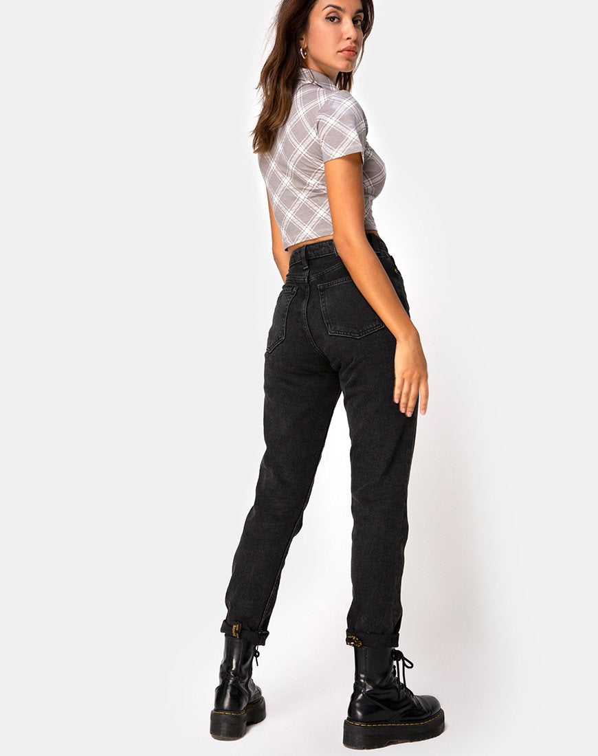 Afbeelding van Dhen Crop Top in Grunge Check Taupe