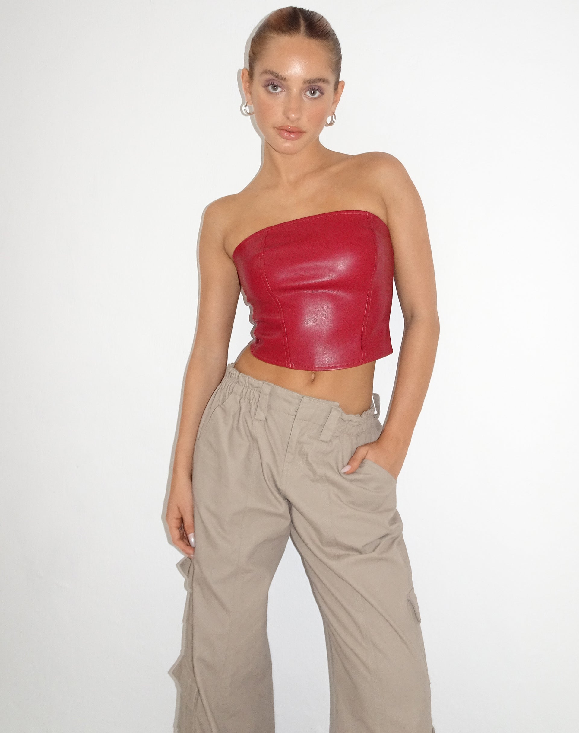 Afbeelding van Dena Corset Top in PU Bloedrood