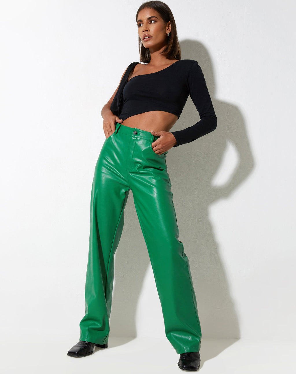 Zoka Leren Broek in Pu Kelly Green