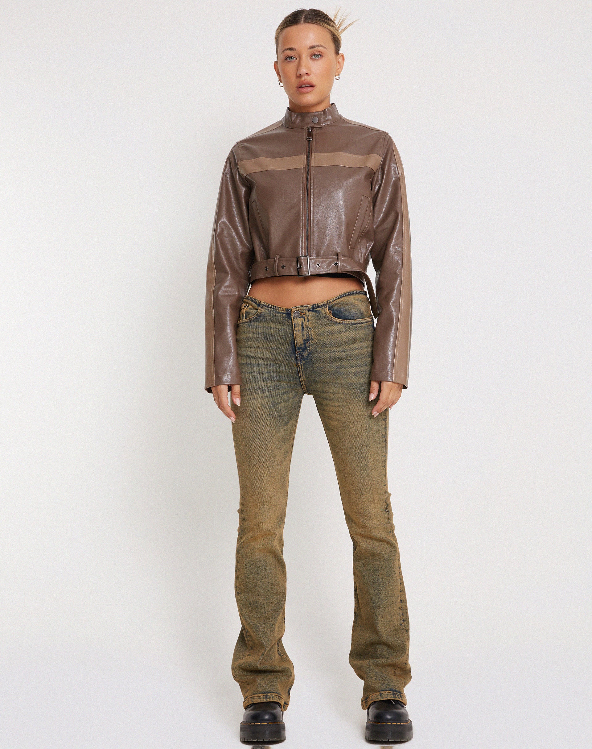 Afbeelding van Derby Zip Up Jas in PU Tonaal Bruin