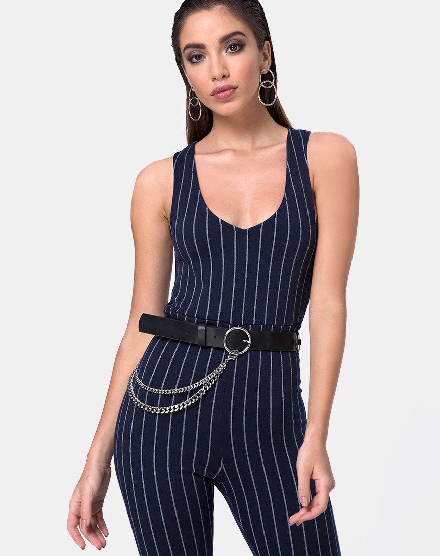 Devile Unitard in krijtstreep marine