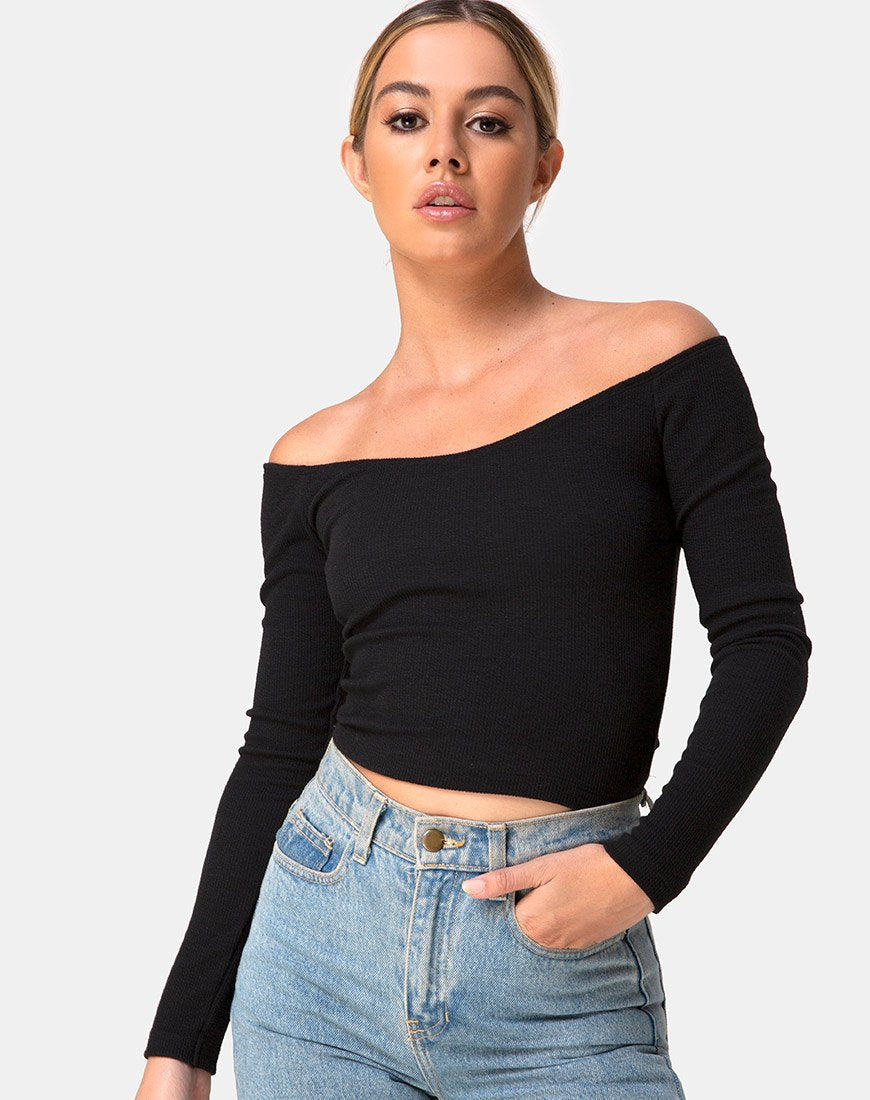 Devora Top in zwart ribtricot