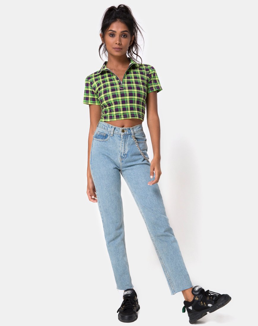 Afbeelding van Dhen Crop Top in Groen en Paars Ruitje