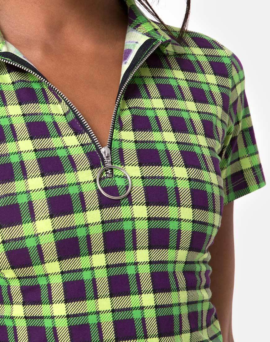 Afbeelding van Dhen Crop Top in Groen en Paars Ruitje