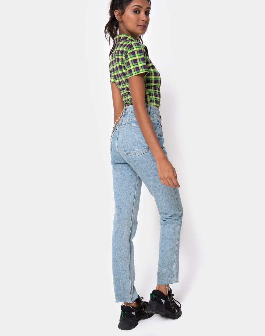 Afbeelding van Dhen Crop Top in Groen en Paars Ruitje