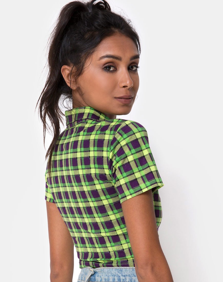 Afbeelding van Dhen Crop Top in Groen en Paars Ruitje