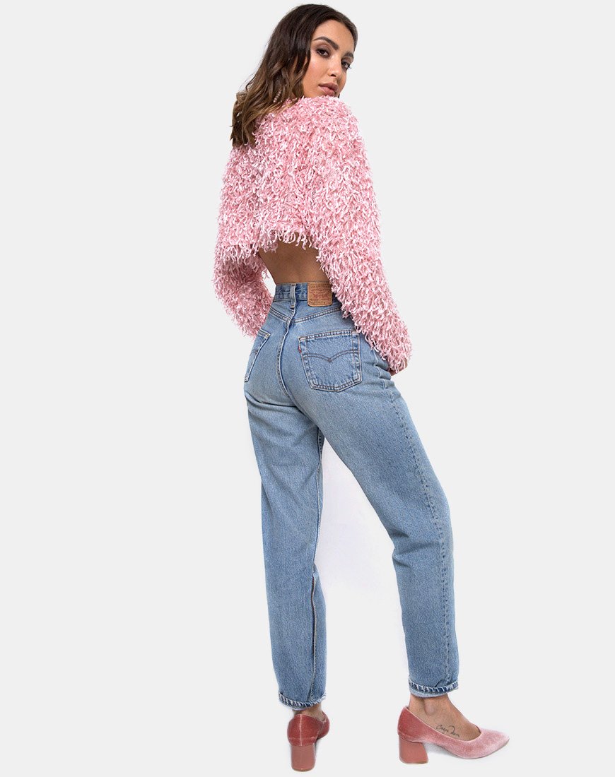 Afbeelding van Diabla Crop Trui in Shaggy Knit Suiker Roze
