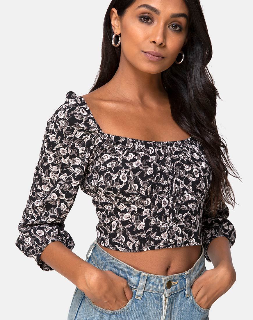 Dimen Crop Top In Wilde Tulp Zwart