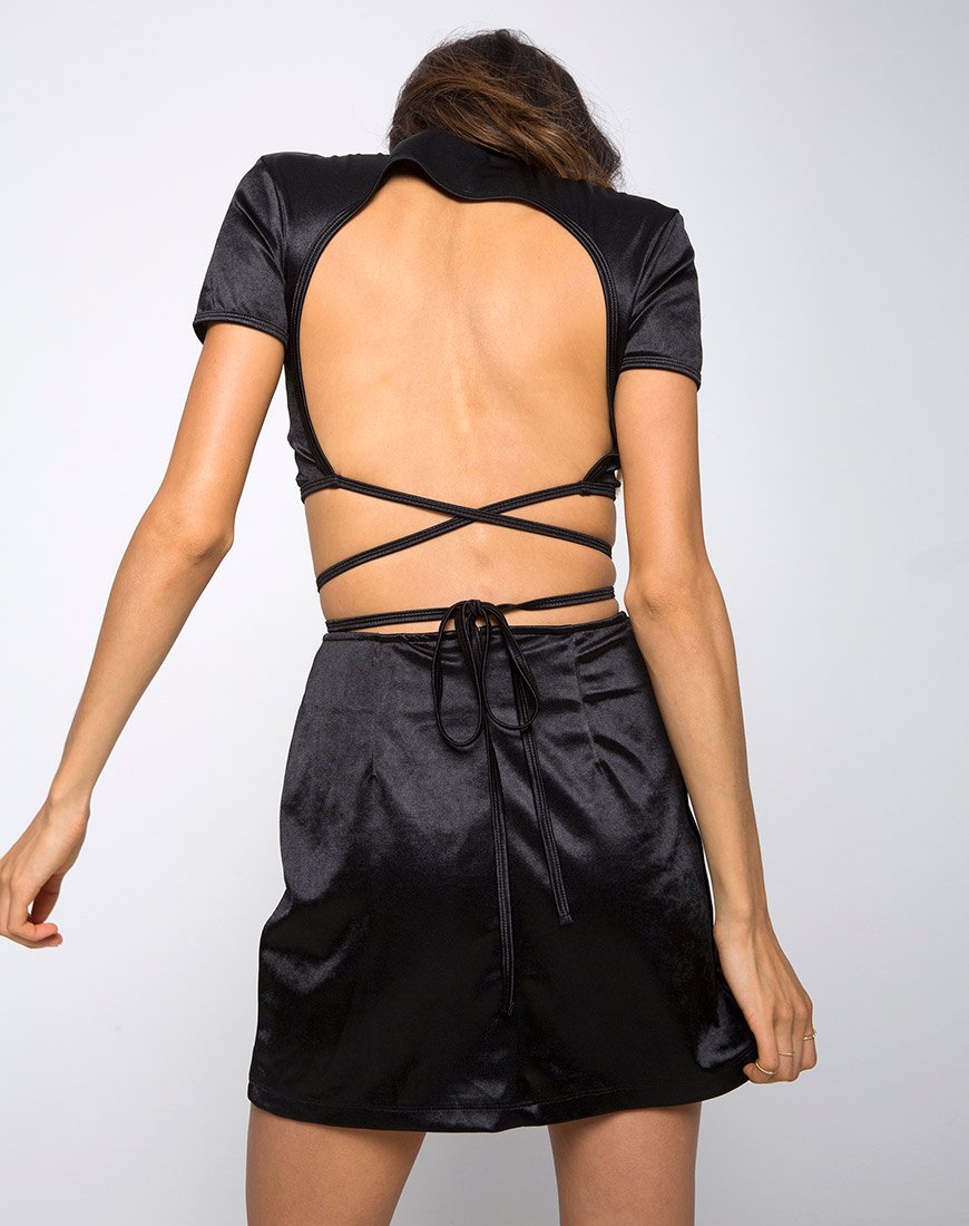Dina minirok in satijn en spandex zwart