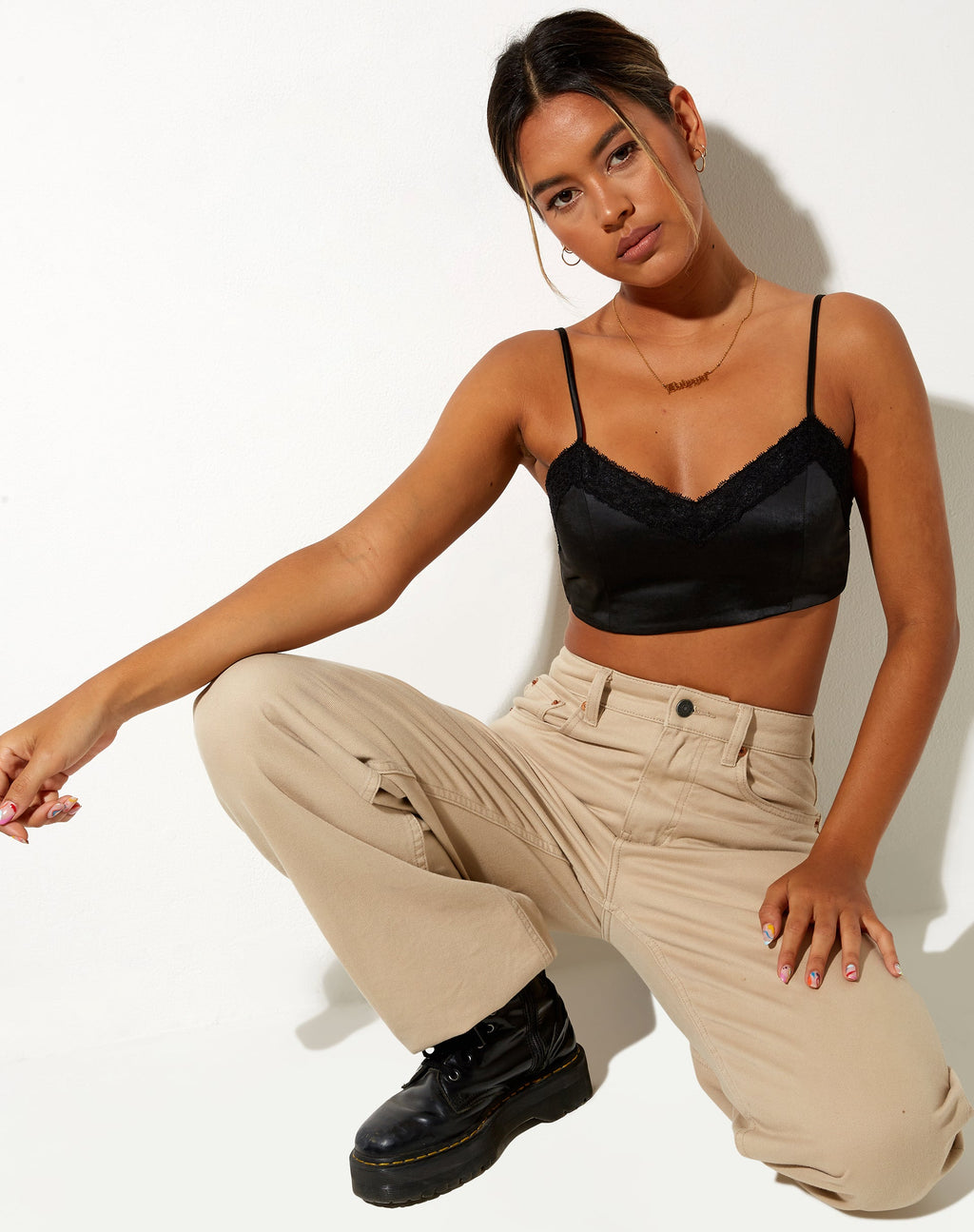 Dinie Crop Top in Satijn Zwart
