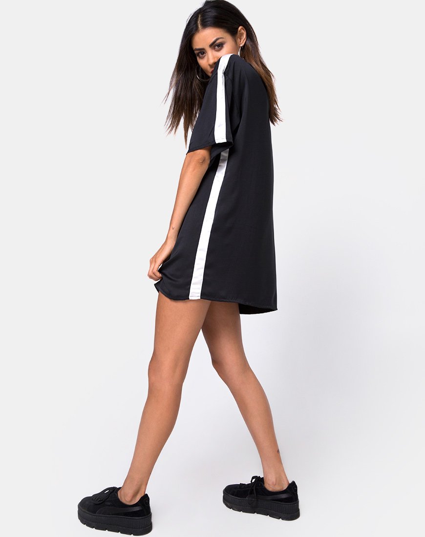 Afbeelding van Dore T-shirt jurk in zwart met ivoorkleurige streep