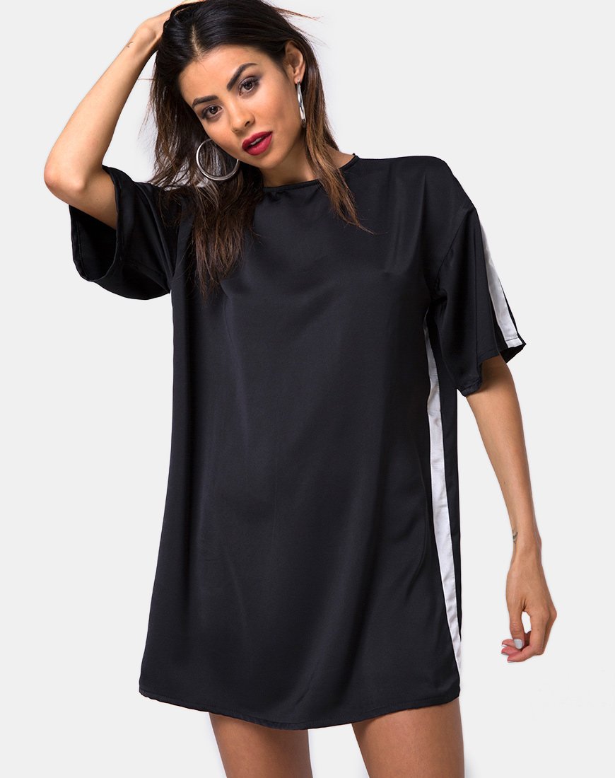 Dore T-shirt jurk in zwart met ivoorkleurige streep