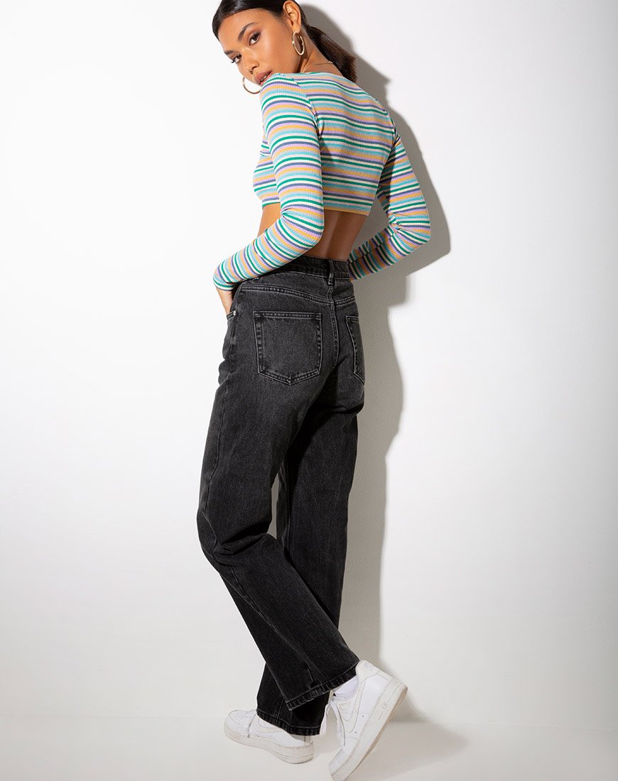 Afbeelding van Adea Crop Top in ribgroen paars en geel by Motel