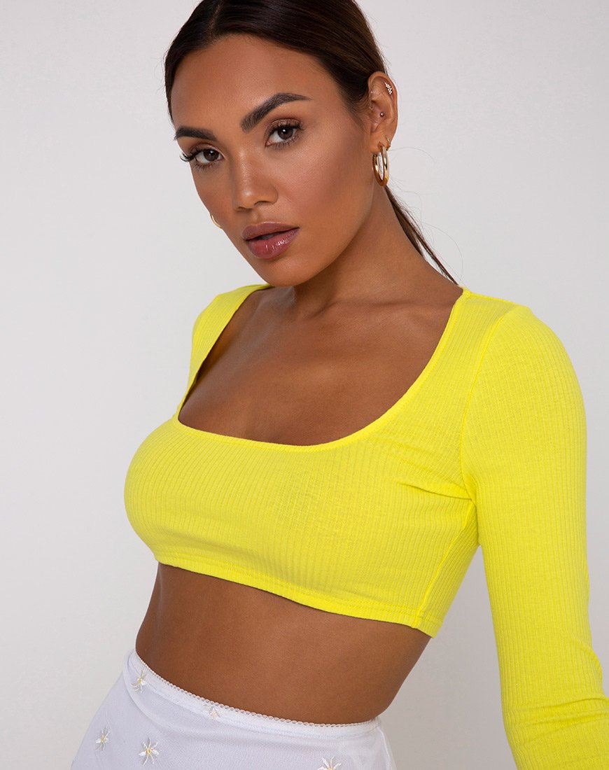 Drea Crop Top in Rib Zonnig Geel
