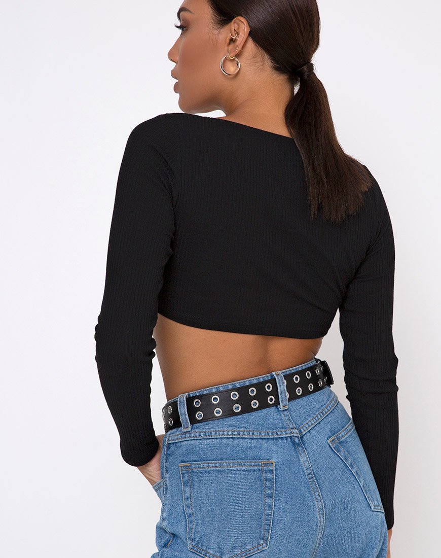 Drea Crop Top in Rib Zwart