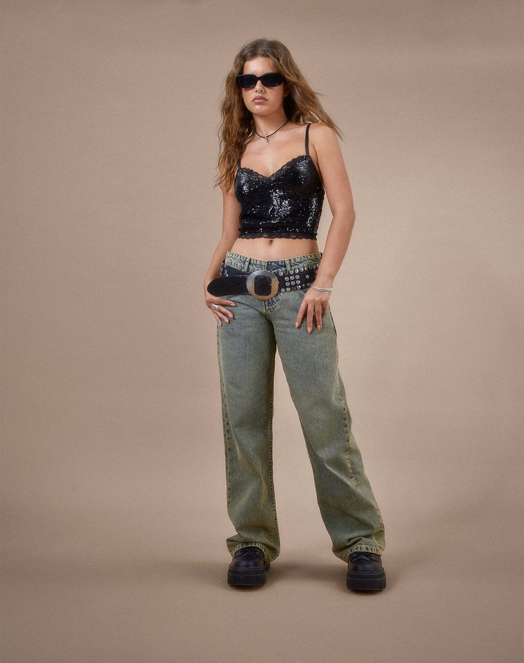 Urban X Motel Drilly Crop Top in Zwart Mini Pailletten