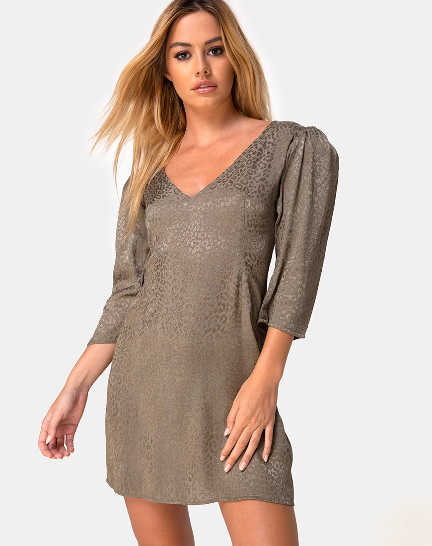 Dumia Mini Jurk in Satijn Cheetah Zilvergrijs