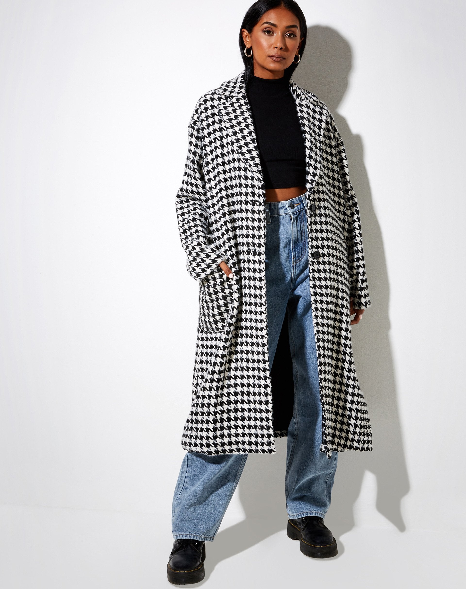 Afbeelding van Dusterjas in Houndstooth zwart-wit