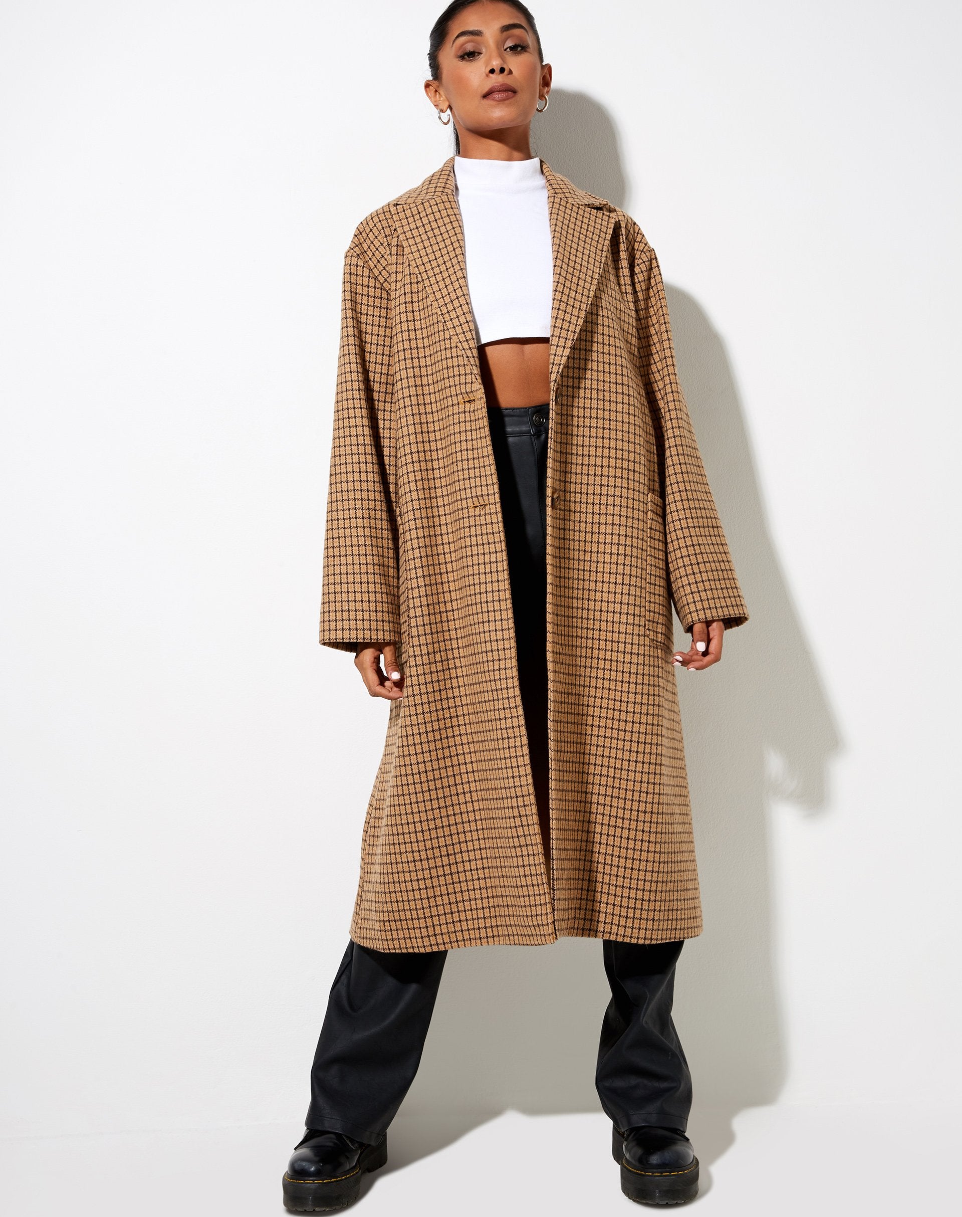 Afbeelding van Dusterjas in Houndstooth Bruin Ruitje