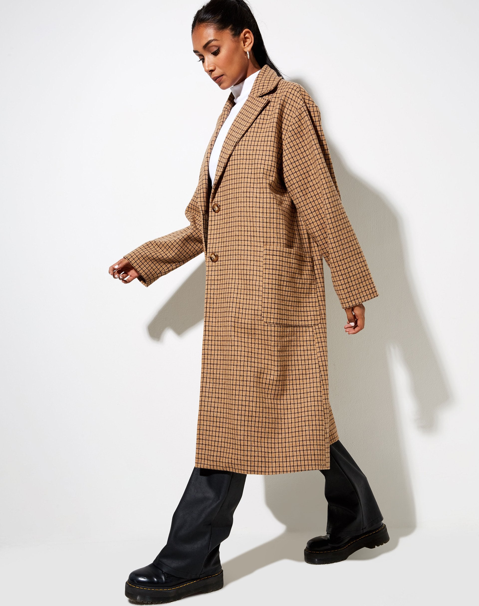 Afbeelding van Dusterjas in Houndstooth Bruin Ruitje