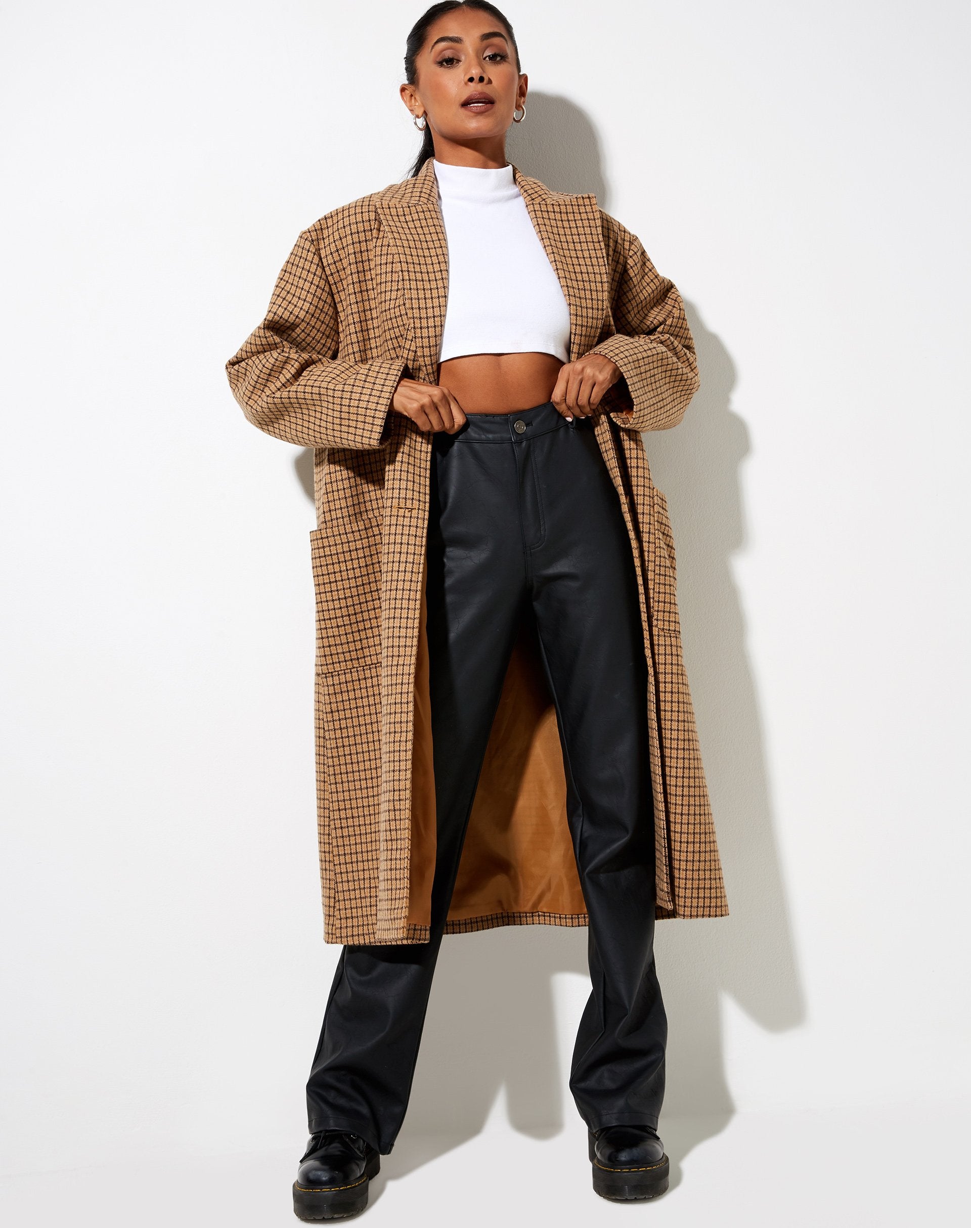 Afbeelding van Dusterjas in Houndstooth Bruin Ruitje