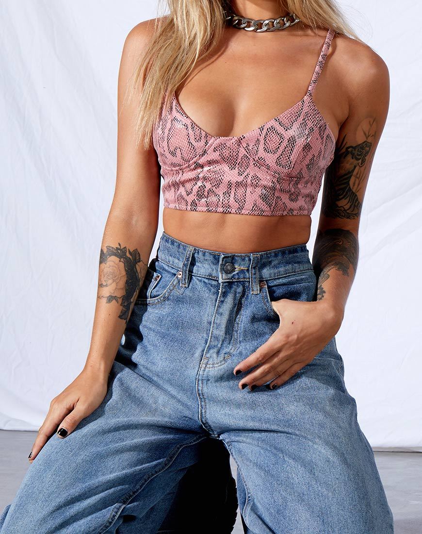 Afbeelding van Dyla Crop Top in PU Slang Roze