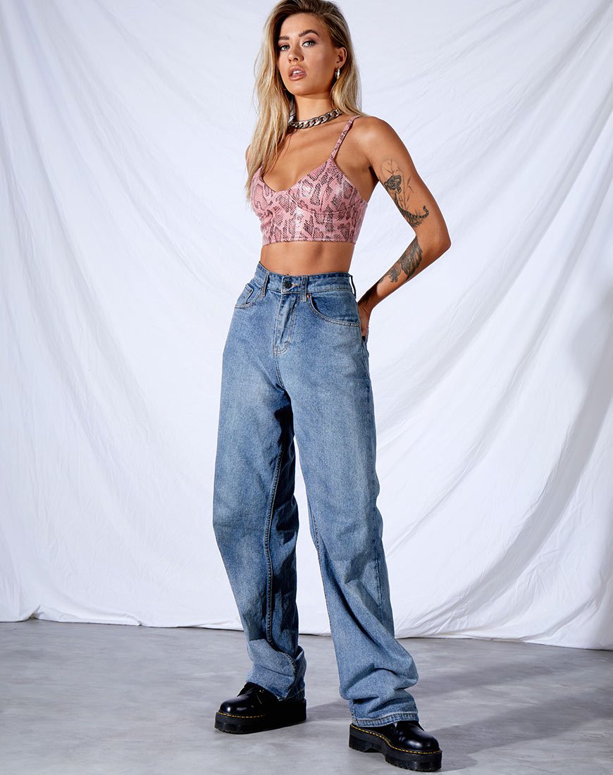 Afbeelding van Dyla Crop Top in PU Slang Roze
