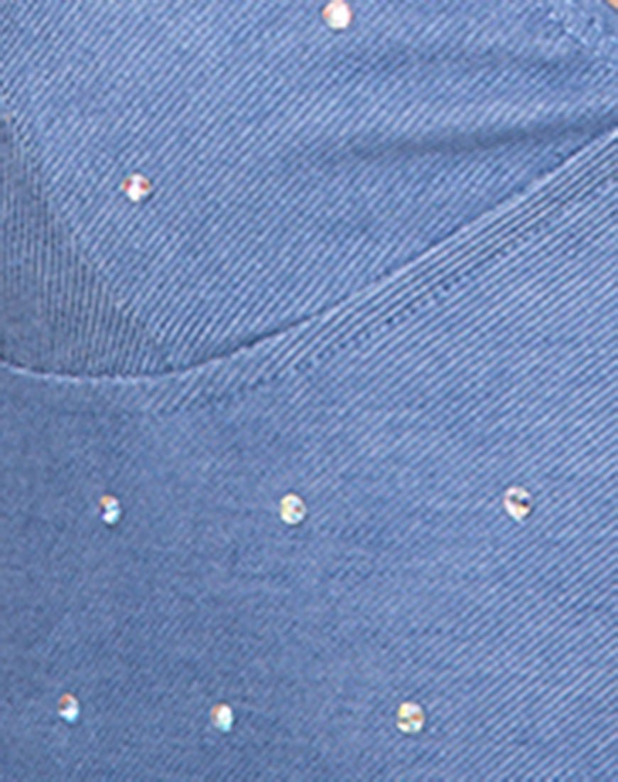 Afbeelding van Dyla Crop Top in Blauw Denim Hot Fix
