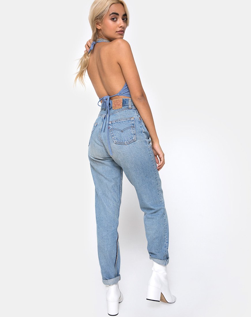 Afbeelding van Dyla Crop Top in Blauw Denim Hot Fix