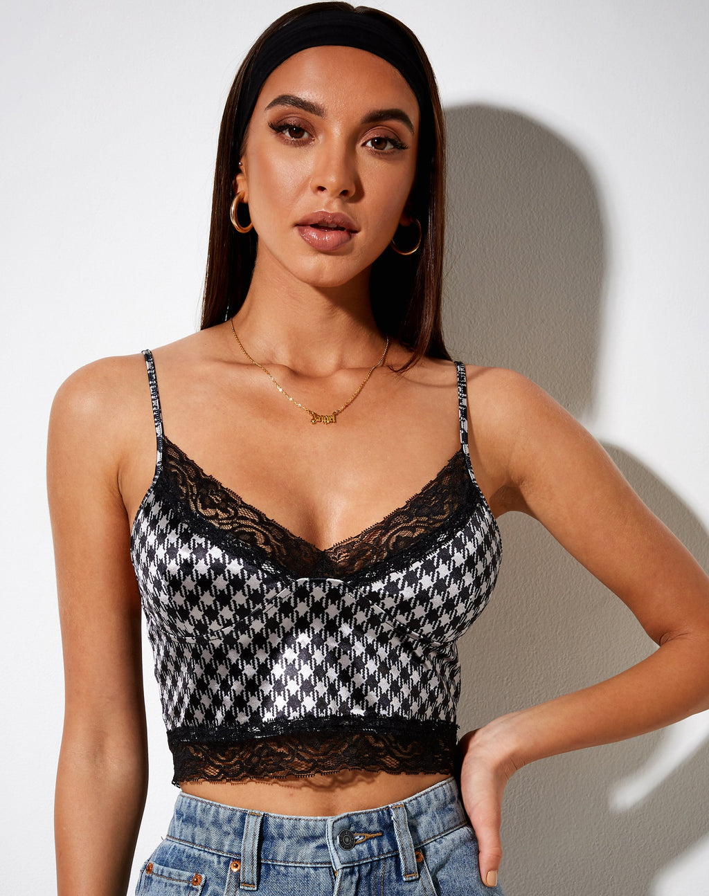 Dyrana Gewatteerde Top in Diagonale Dogtooth