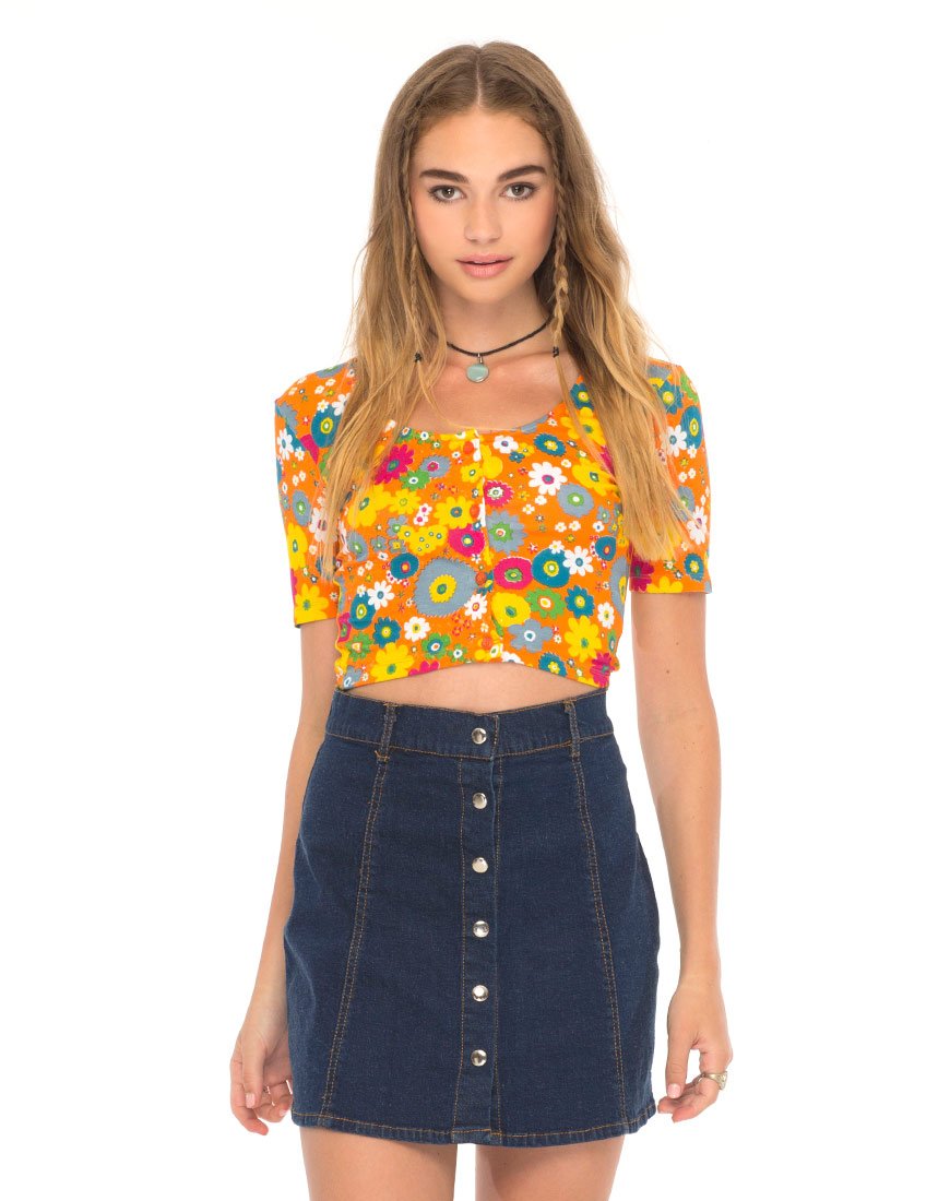 Eclat Crop Top in Playtime Bloemen Oranje
