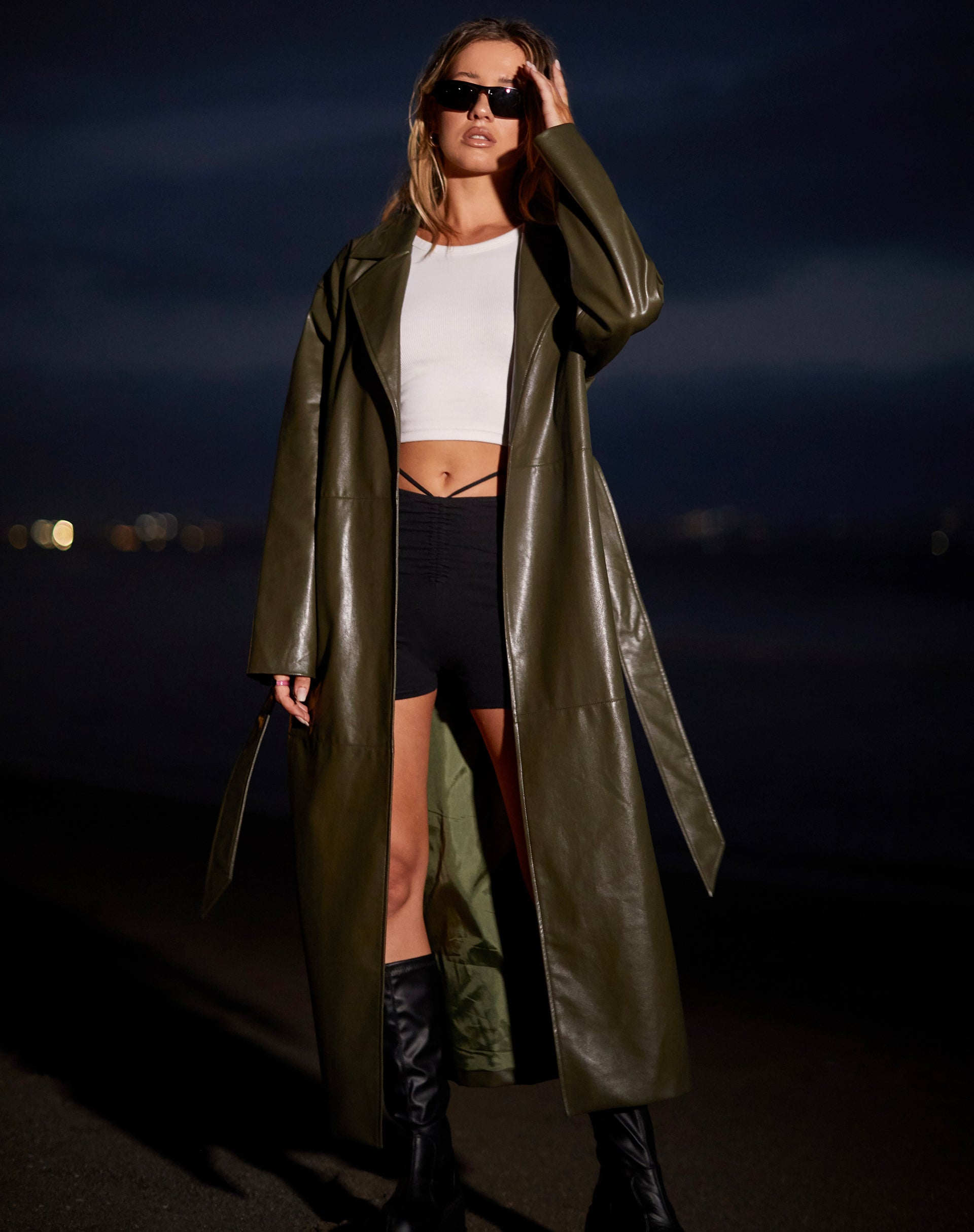 Afbeelding van Ejo Trench Coat in PU Donker Olijf