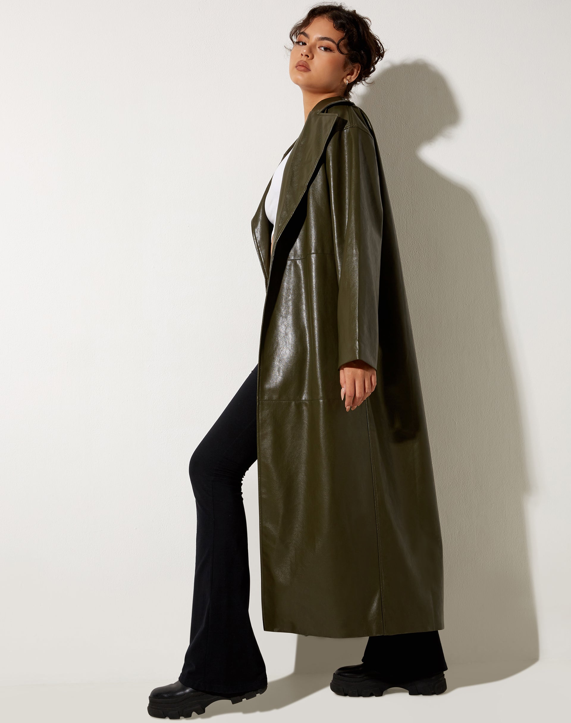Afbeelding van Ejo Trench Coat in PU Donker Olijf