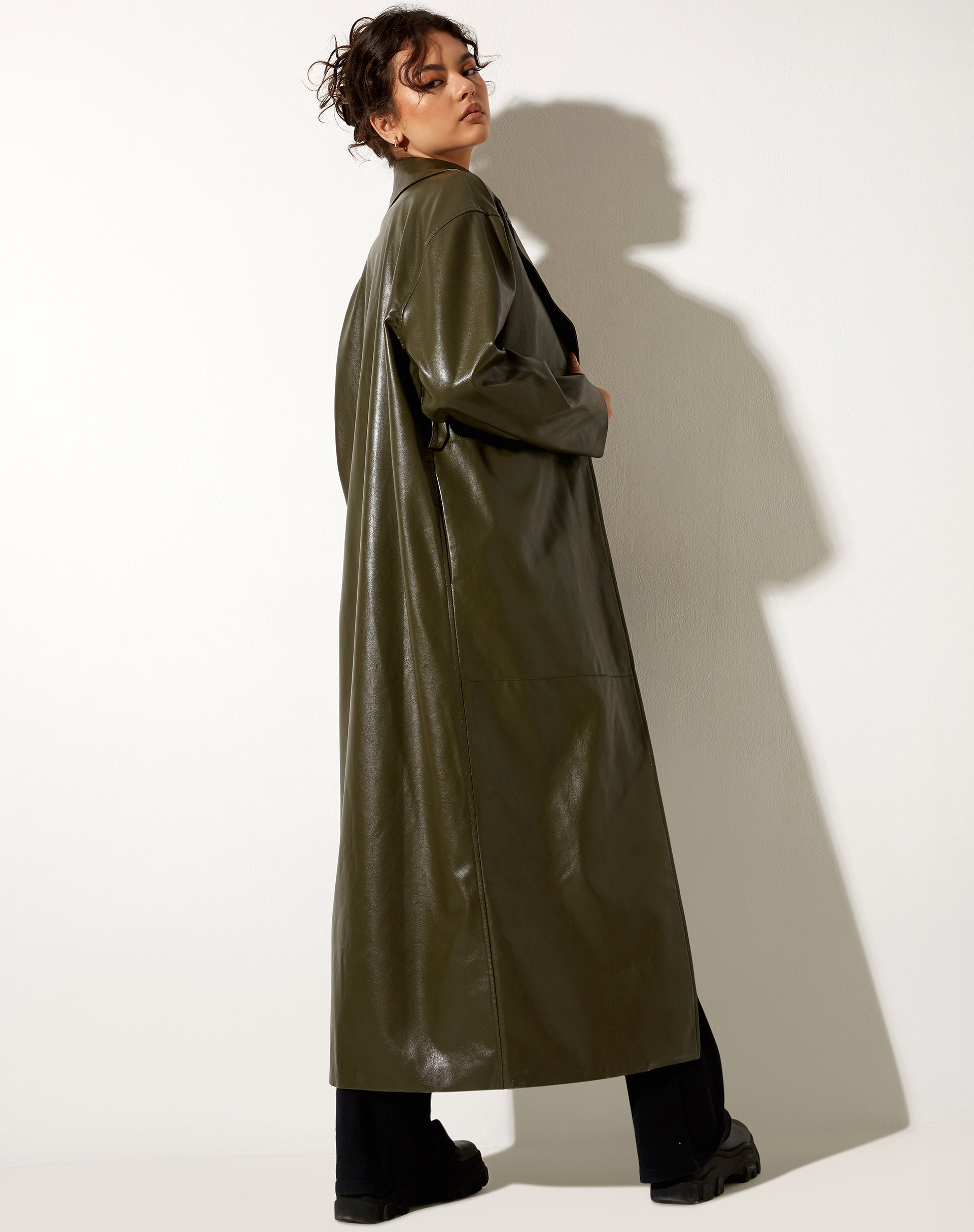 Afbeelding van Ejo Trench Coat in PU Donker Olijf