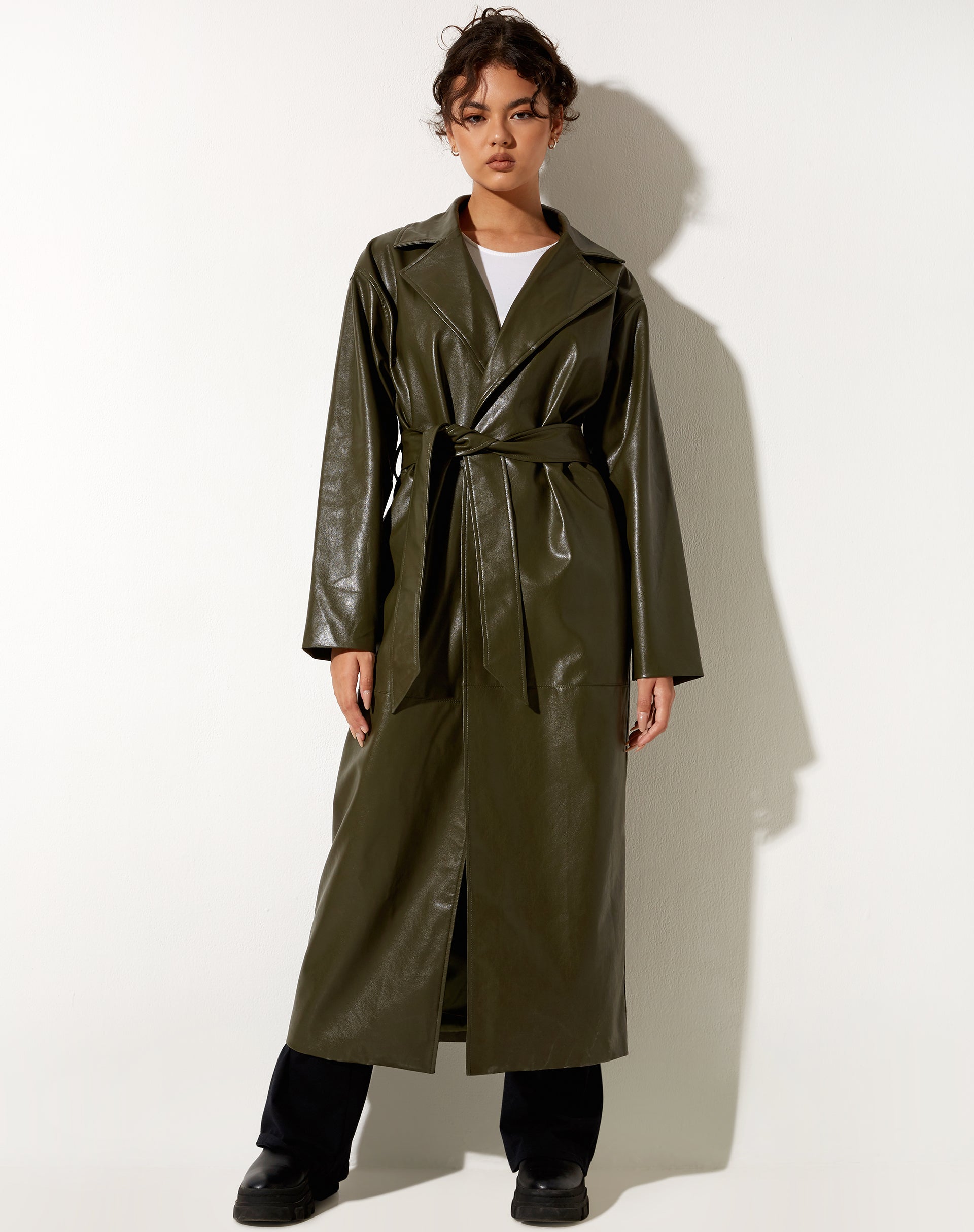 Afbeelding van Ejo Trench Coat in PU Donker Olijf