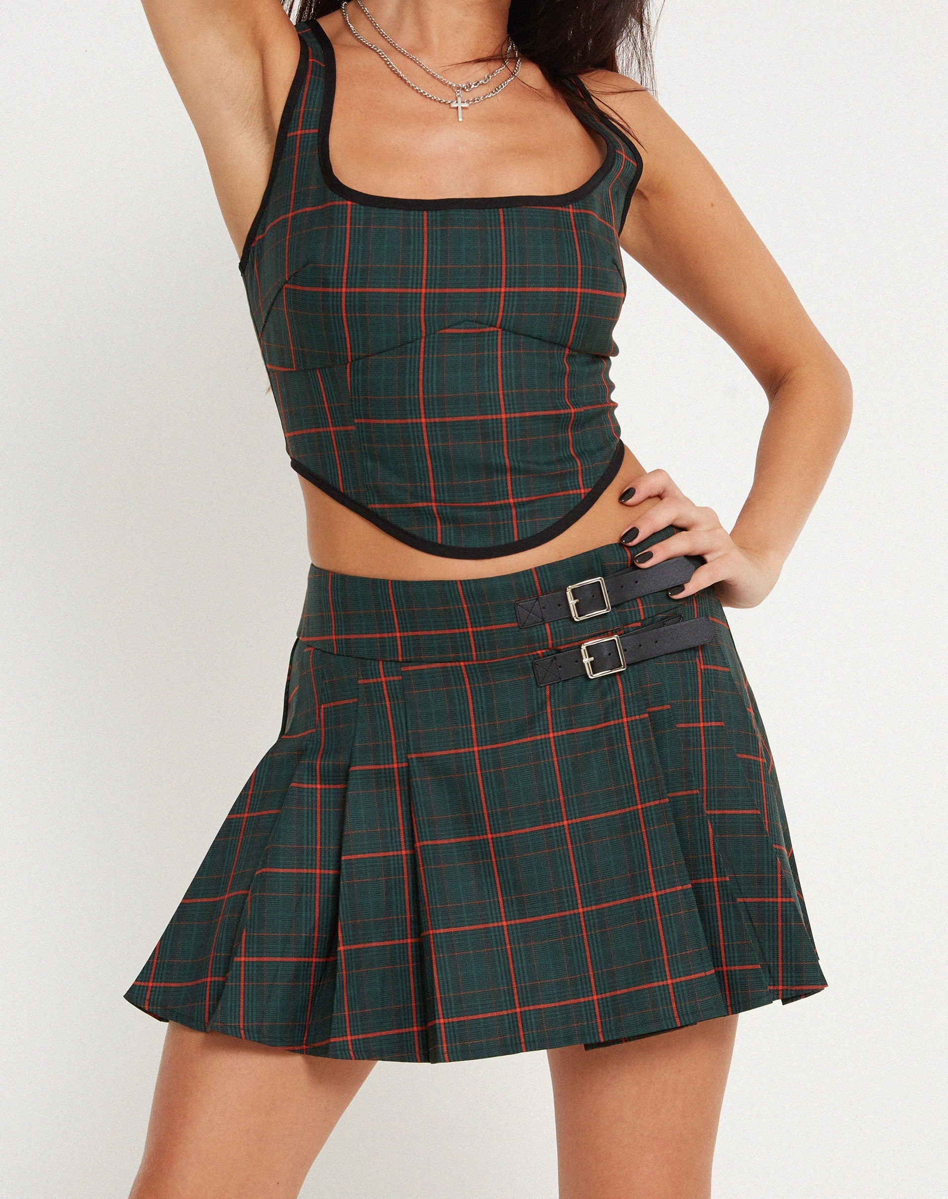 Afbeelding van Elati Corset Top in Schotse ruit Groen