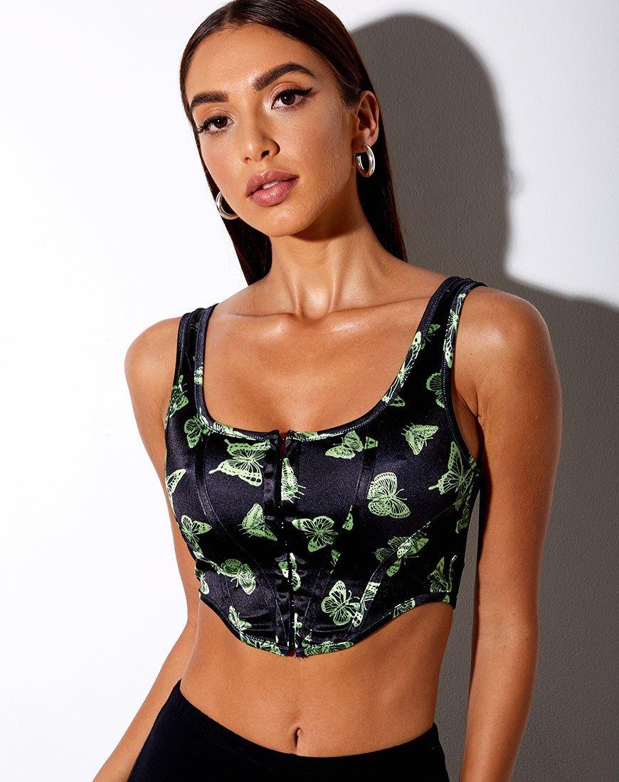 Elci Corset Top in Zwart Vlinder Linde