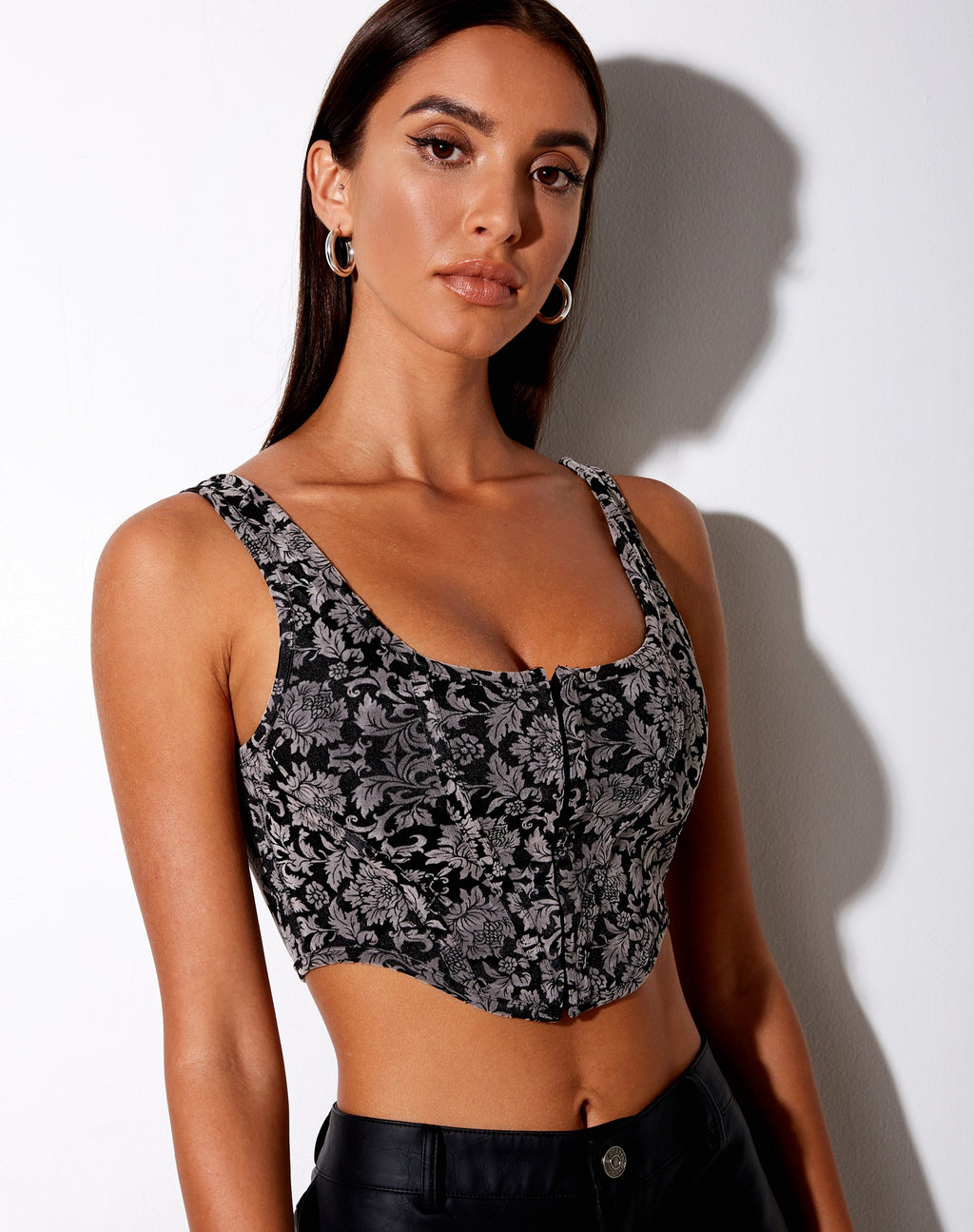 Elci Corset Top in Brokaat Flock Grijs