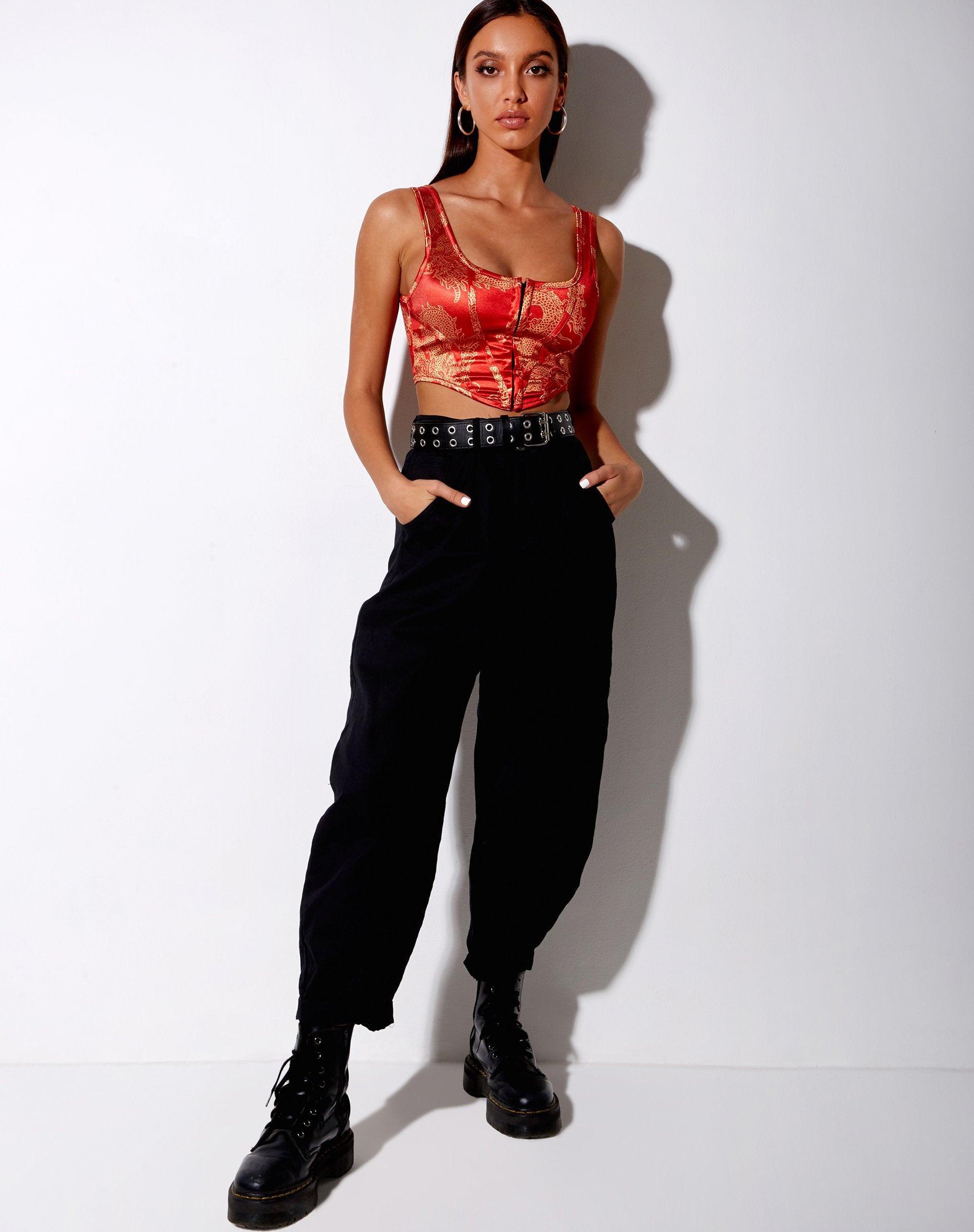 Afbeelding van Elci Corset Top in Dragon Flower Rood Goud