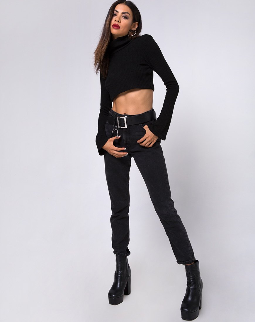Afbeelding van Elena Gewatteerde Top in Ribtricot Zwart