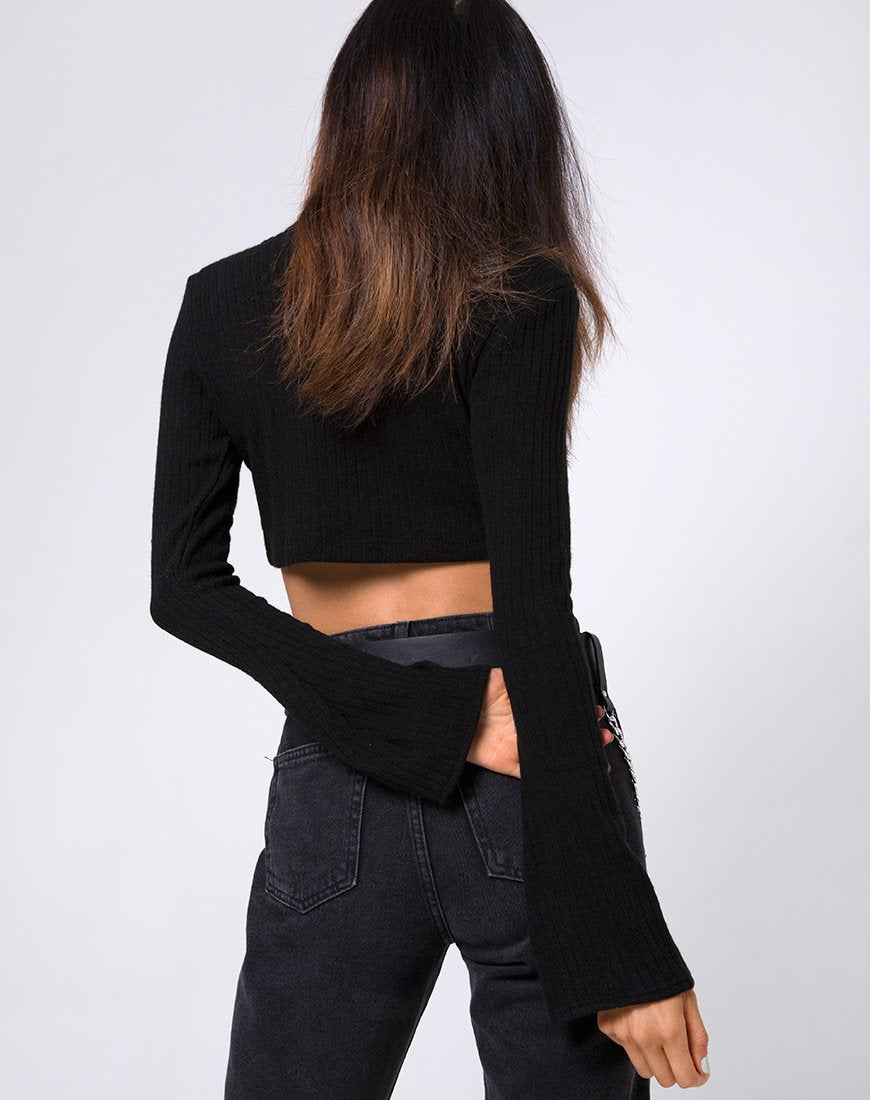 Elena Gewatteerde Top in Ribtricot Zwart