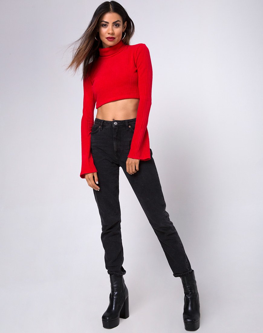 Afbeelding van Elena Gewatteerde Top in Ribtricot Rood