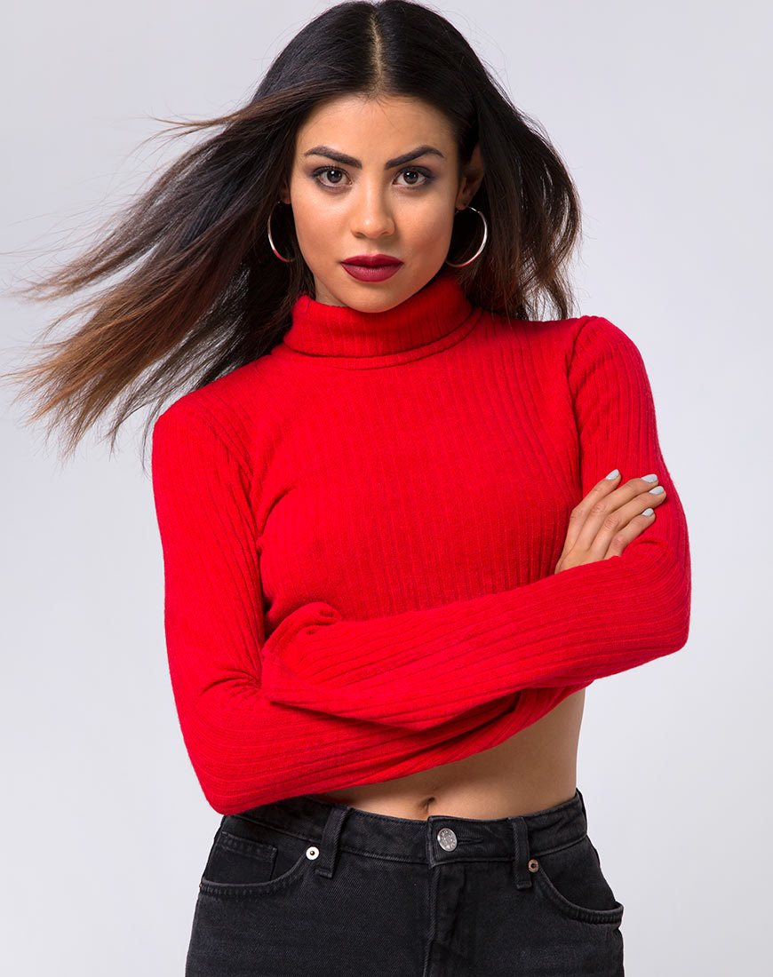 Elena Gewatteerde Top in Ribtricot Rood