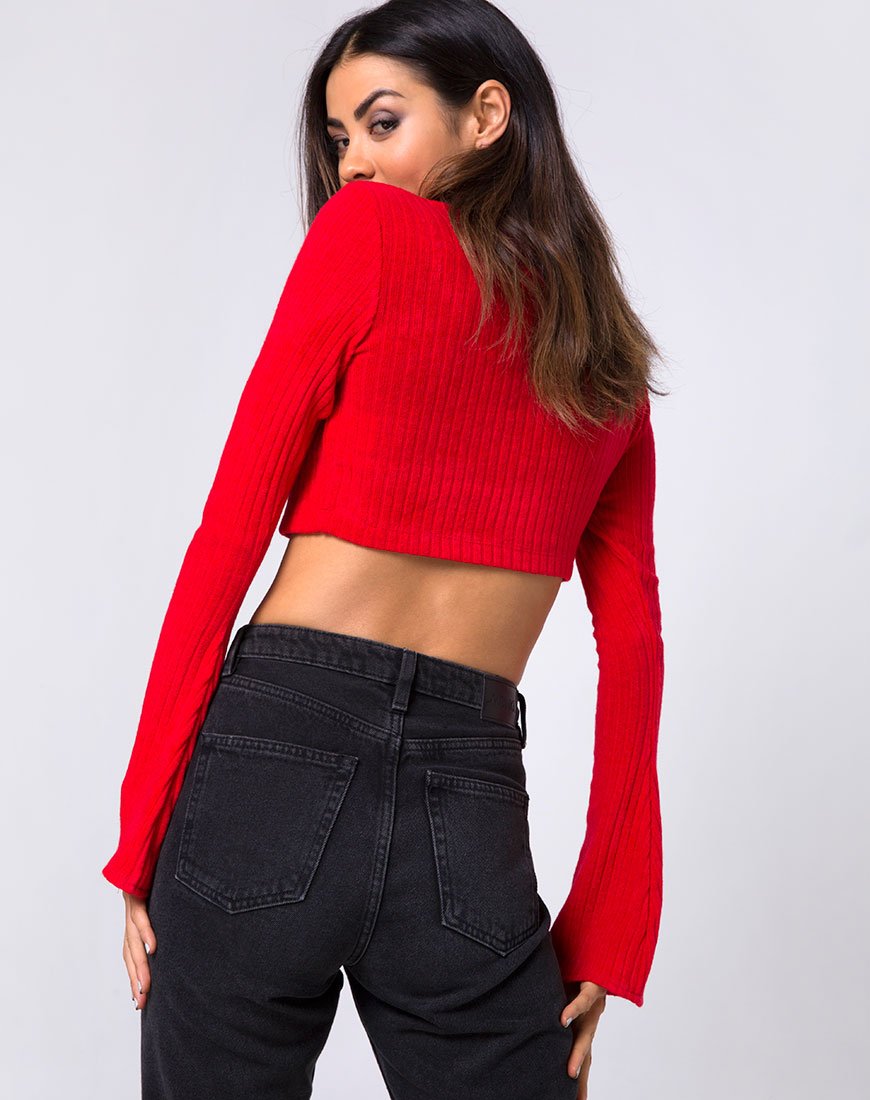 Afbeelding van Elena Gewatteerde Top in Ribtricot Rood