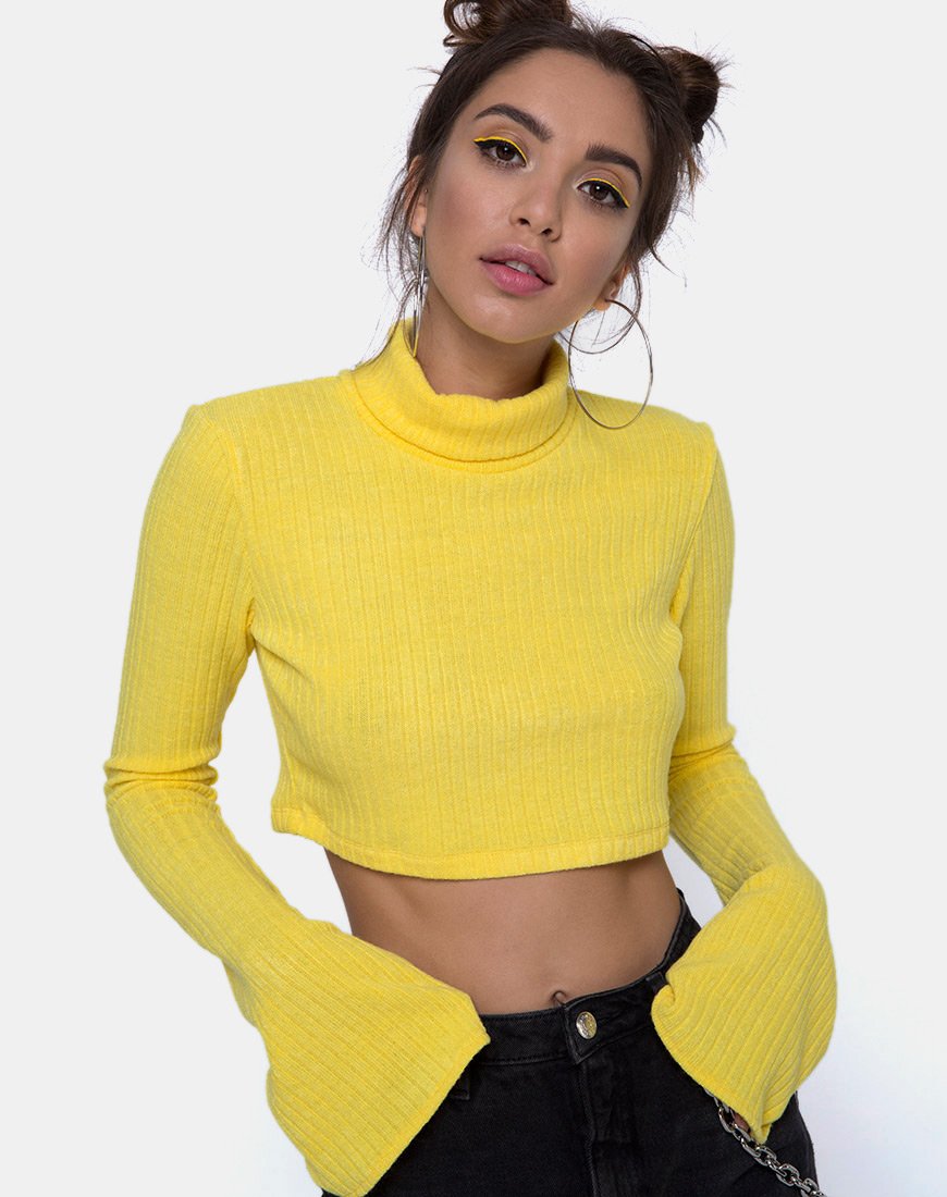 Elena Gewatteerde Top in Ribtricot Geel