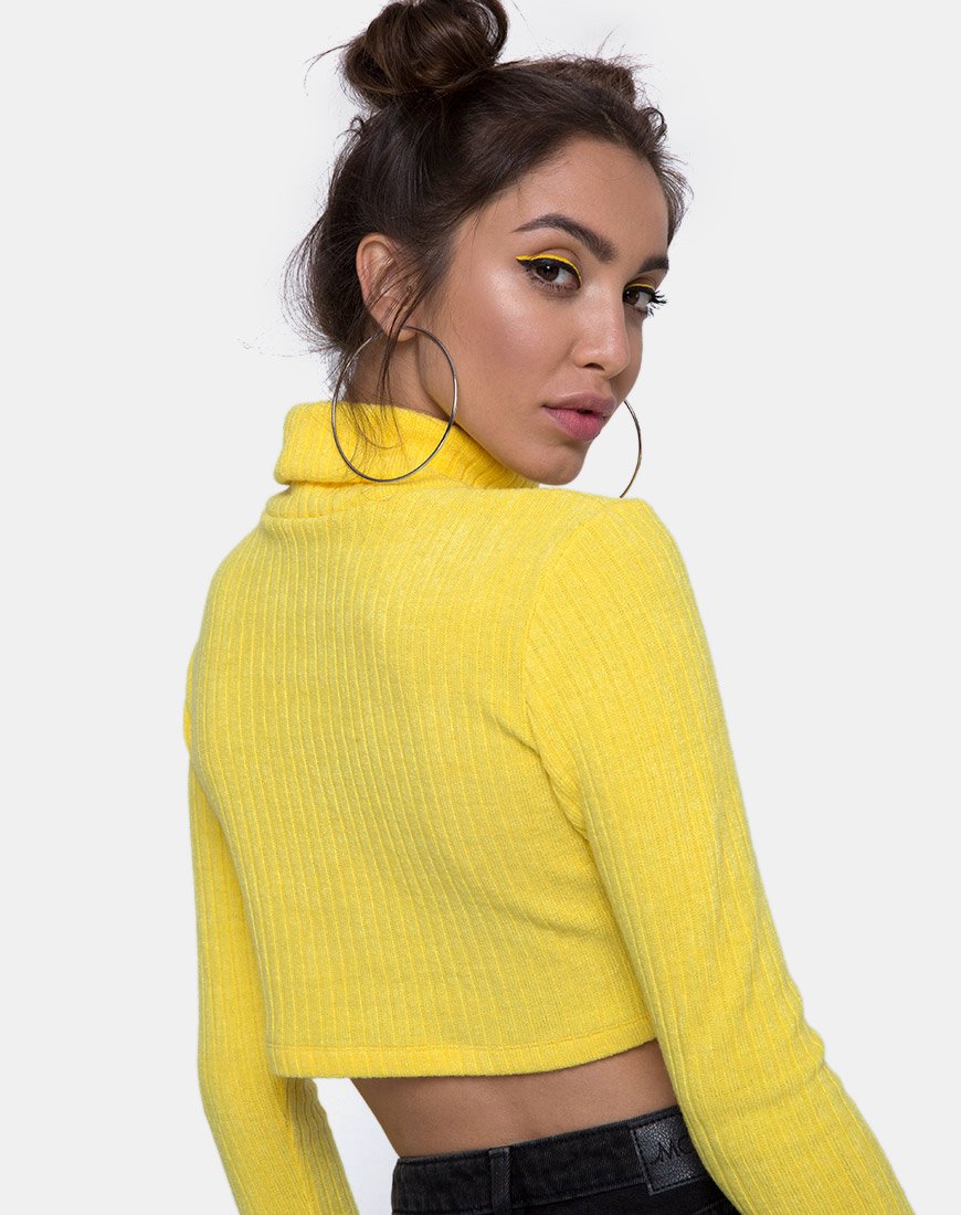 Elena Gewatteerde Top in Ribtricot Geel