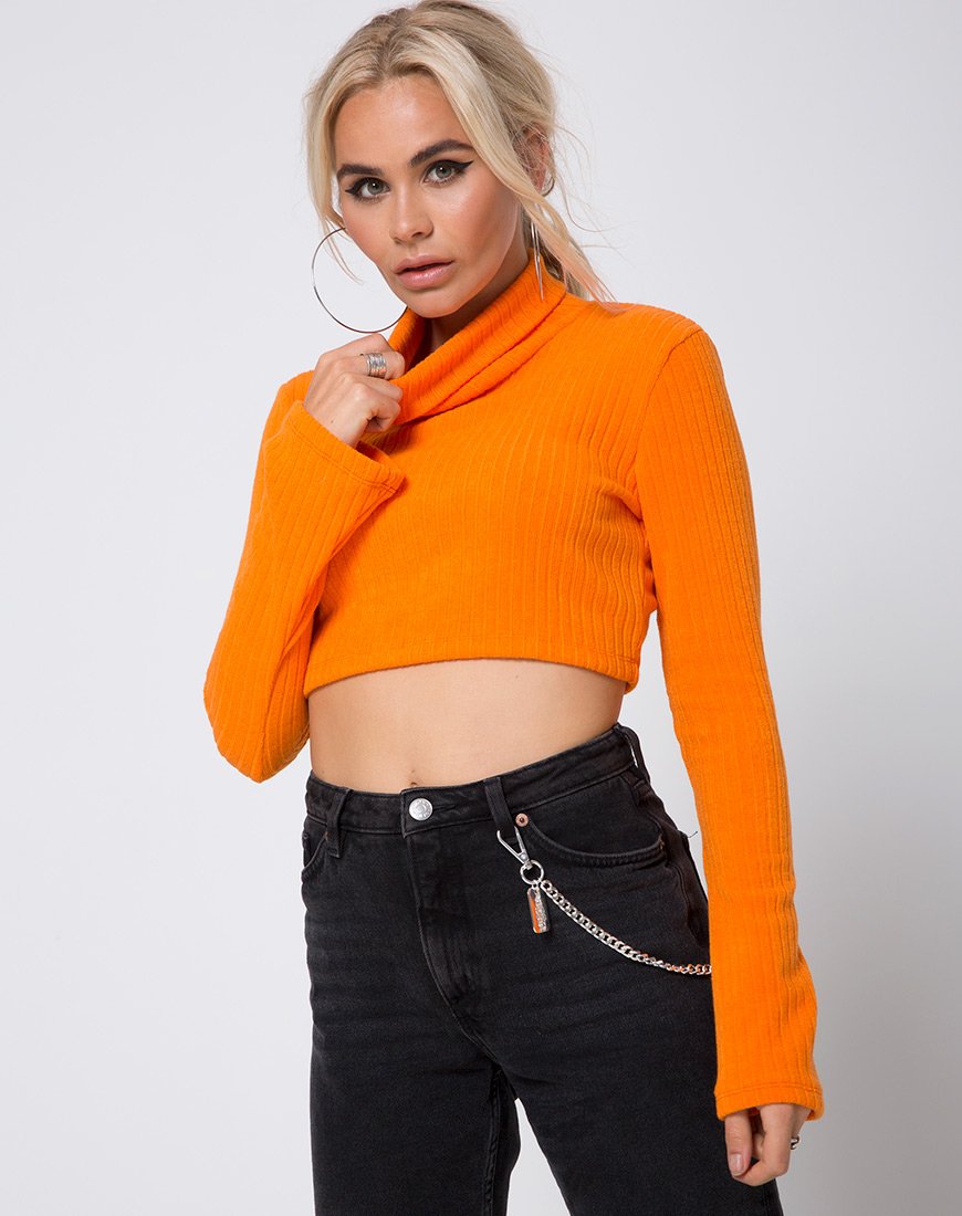 Elena Gewatteerde Top in Ribtricot Oranje