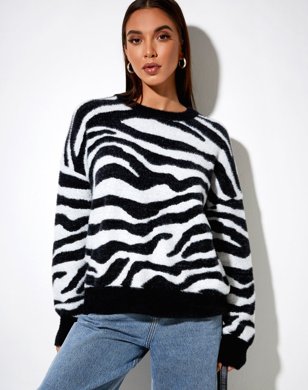 Eleni trui in gebreide zebra zwart-wit