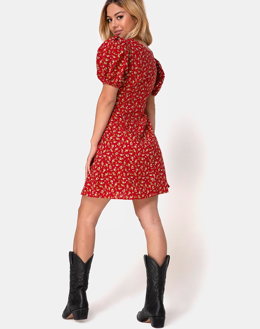 Afbeelding van Elfira Jurk in Falling for You Bloemig Rood
