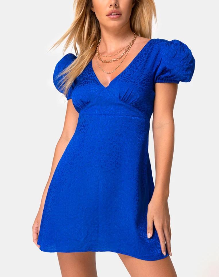 Elfy Mini Jurkje in Satijn Cheetah Royal Blue